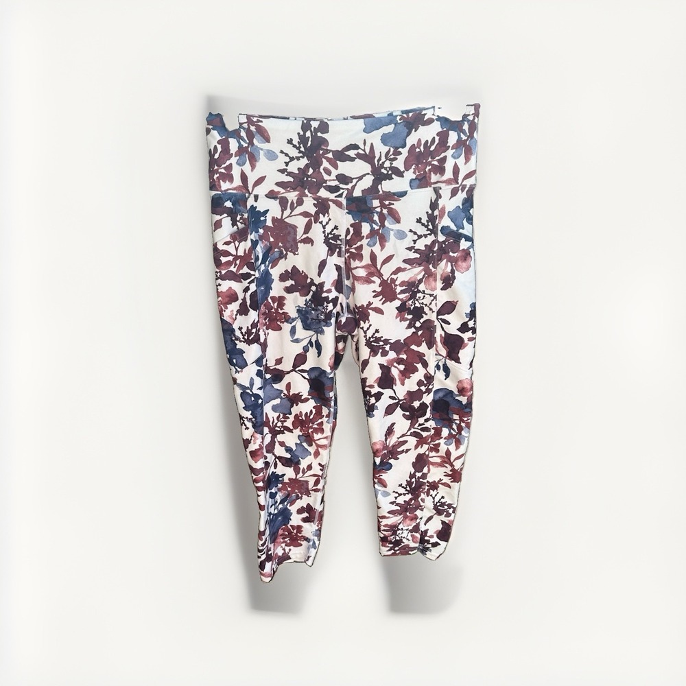 Balance Collection women's leggings plum & Navy blue floral cropped Size XL